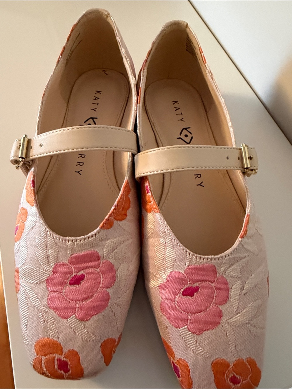 Katy Perry Collections Pink and Cream Floral Mary Jane Flats